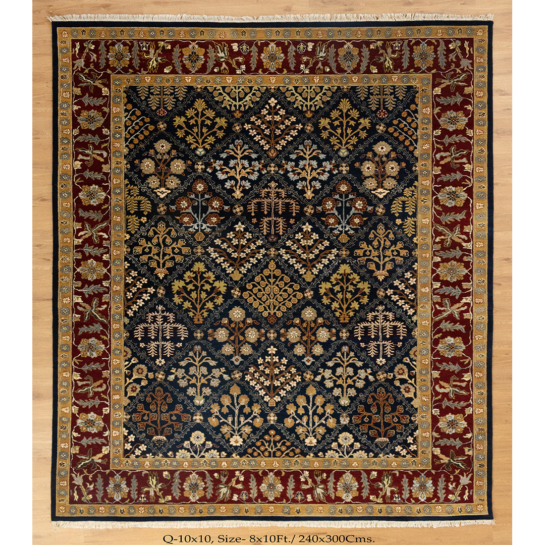 8x10 Aalam Blue Rust Hand knotted Wool Modern Tribal Classic Rug | Shritija Rugs | Order Rug Online
